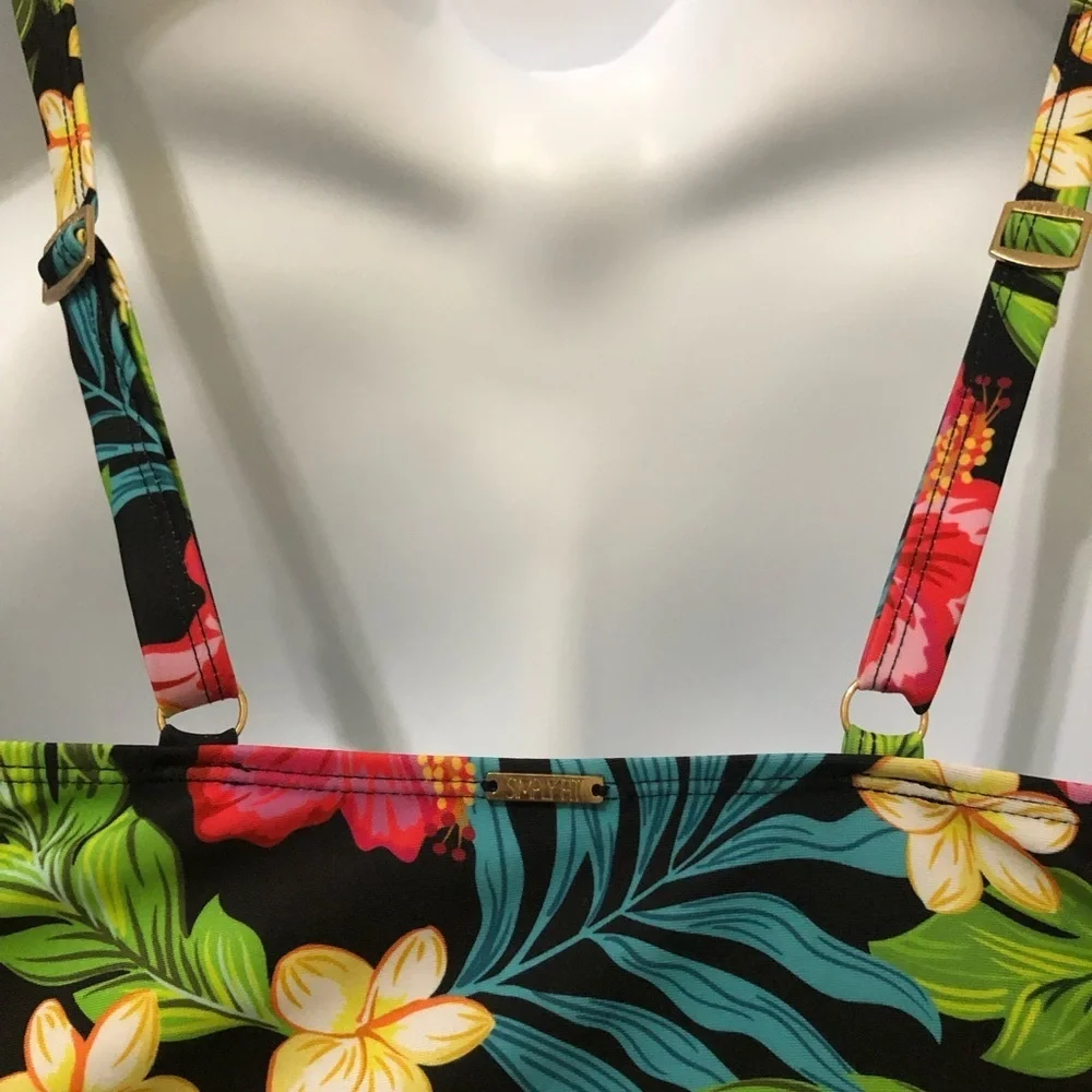 Simply Fit Tankini Swimsuit Top & Bottom Swimwear L Black Tropical Slimm… - Picture 9 of 12